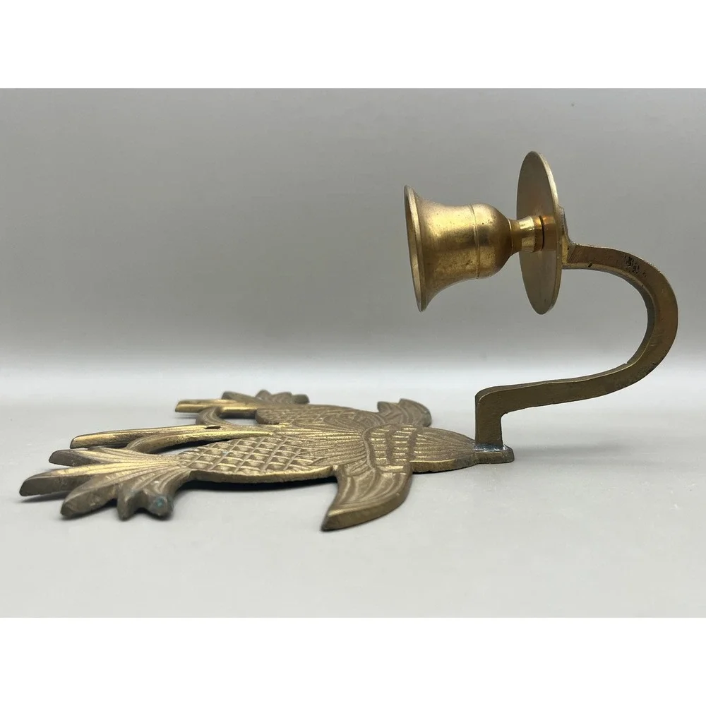 Vtg‎ Solid Brass Double Pineapple Wall Sconce Candle Holder Decor 6.5